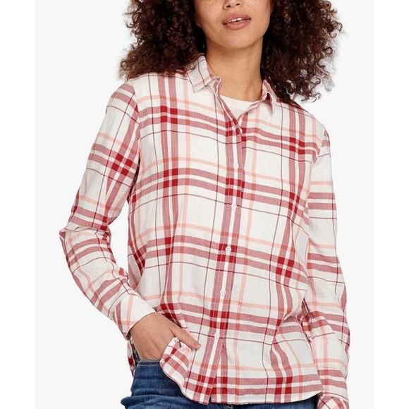 Barbour Shoreline Shirt Womens 6 Small Red White Check Seersucker Coastal Preppy - Picture 1 of 12